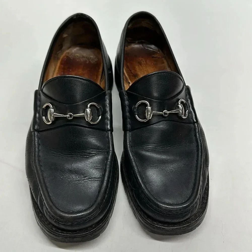 Gucci Black Leather Horsebit Loafers